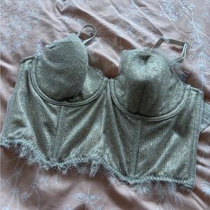 Victoria's Secret Metallic Gold Longline Lace Bustier Bra